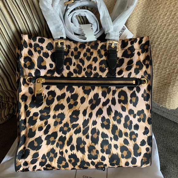 Moschino Handbags - SOLD⛔️Authentic MOSCHINO leather/cotton cheetah print top zip tote/Crossbody